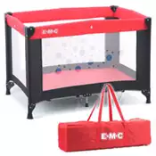 【百利市購物中心】EMC 輕巧型安全嬰兒床(具遊戲功能)(紅黑)
