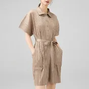 【米蘭精品】現貨+預購 三宅風皺褶衣服摺褲寬鬆闊腿褲寬褲摺衣彈力短褲折衣大碼(POLO連身女褲子4色74mm61)