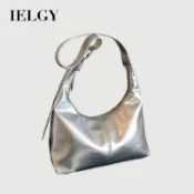 IELGY 韓版女士銀色軟皮大容量斜挎托特包 潮流休閒單肩腋下包