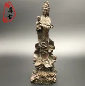 銀聯網日用品生活館 復古老銅器送子觀音佛像銅菩薩送子神像復古仿紫銅風水擺件站觀音