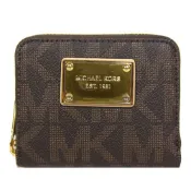 Michael Kors 鐵牌MK字皮革拉鍊短夾(咖啡)