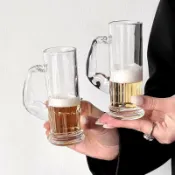 東升精品館 小眾設計大力士迷你玻璃啤酒杯ins風帶把果汁杯牛奶杯冷飲杯酒杯