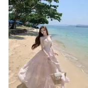 ❤️臺灣發貨 韓系粉色碎花長洋裝細肩帶收腰顯瘦連身裙 浪漫大裙擺長裙帶胸墊 女法式千金風粉色波點吊帶連衣裙夏季超仙
