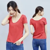 【ERSS】女裝 短袖 短t 大U領 上衣 挖背 兩面穿 短袖上衣 暗紅【K70040】