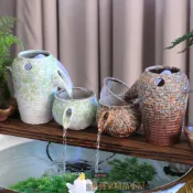 流水陶罐 花盆 生態缸古法養魚陶瓷高低罐流水擺件循環增氧過濾配件水缸造景diy