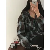 Codibook｜韓國 moodloveroom 寬鬆復古格紋連帽襯衫［預購］襯衫 女裝