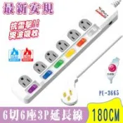 iPlus+保護傘6切6座3P延長線1.8米(PU-3665) 防火.抗雷擊