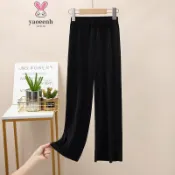 【YAOEENH】100-160CM 女童褶皺寬鬆寬褲 中大童休閒家居直筒睡褲 現貨 快速出貨