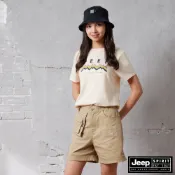 JEEP 女裝 山脈圖騰純棉短袖T恤-米黃色