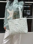 喜挖2店 510102 絎縫夾棉包包單肩棉布袋卡通印花女橫款大容量手提帆布袋