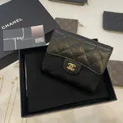 Trend國際精品✨CHANEL 香奈兒 經典CF荔枝牛皮三折短夾  黑金/黑銀