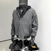 美式復古棒球服皮衣男 春秋季寬鬆情侶連帽pu皮紋理夾克假兩件外套