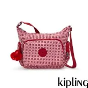 『牛角包』Kipling (網路獨家款)紅白幾何印花輕巧多袋實用側背包-GABB S