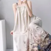 【韓國K.W.】韓國空運輕棉麻深V魅惑蕾高品質免穿搭洋裝(小香風/輕量涼感/洋裝/休閒/日系/通勤/渡假)