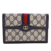 【DOKODEMO】二手 Gucci Sherry Line 手拿包，GG Supreme 帆布，海軍藍，按扣開合，男女通用