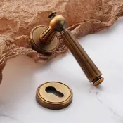 【可開發票】臥室家用實木無障礙豪華室內黃青銅美式房間門鎖磁性沈默南瓜覆古門把手