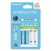 【Panasonic 國際牌】eneloop lite 充電組3號2顆電池套裝(BQ-CC17+3LCDE)