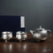 999 鎏銀茶壺茶具全套一整套主人杯禮盒裝人陶瓷鎏銀品茗杯聞香杯