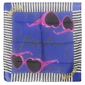 【MOSCHINO】品牌流線LOGO墨鏡純絲披肩方型絲巾圍巾(藍)