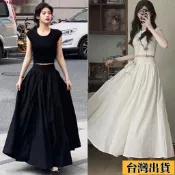 🌟新店優惠🌟赫本風法式套裝女修身短袖T恤夏季大裙擺a字裙半身裙氣質兩件套裝