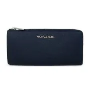 MICHAEL KORS Jet Set Travel 銀字Logo防刮皮革L型拉鍊長夾(海軍藍)