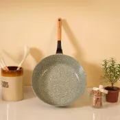 【Korea King】Woody木質調磨石陶瓷平底鍋 24cm(韓國製 天然陶瓷不沾｜SGS檢驗通過無PFAS等有毒物質)