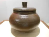 手拉坏自然落灰釉柴燒茶倉-白岩泥岩礦茶倉-柴燒茶葉罐-容積約440cc-~茶278