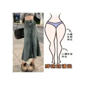 (店+)大碼胖mm復古寬鬆設計感中長款牛仔半身裙春夏季新款毛邊魚尾裙女