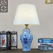 【人氣爆款】新中式青花瓷燈古典雙喜燈陶瓷檯燈家居復古臥室床頭櫃裝飾燈民宿