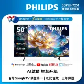Philips 飛利浦 50型 4K 120Hz Google TV AI PQ智慧顯示器 50PUH7251