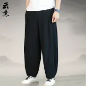 vinne百貨家居 男士大尺碼民俗風寬褲闊腿褲 夏季中國風休閑男褲寬松闊腿褲燈籠褲古風大尺碼漢服褲子打坐禪修褲