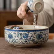 復古 青花瓷 汝窯 茶洗 特大號 陶瓷 建水 功夫茶 廢水缸 家用 高端 茶具 茶道必備