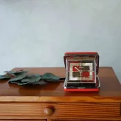 日本雜貨-Vintage CITIZEN精工機械式發條鐘旅行摺疊隨身-銀紅