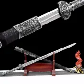 [龍泉劍莊]刀劍 錳鋼一體龍骨手工開槽 長款硬劍漢劍冷兵器擺件未開刃
