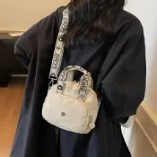 【JC Collection】韓系字母織帶時尚百搭少女小方包側背包斜背手提兩用(米白、黑)