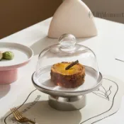 蛋糕託盤 蛋糕架 點心架 蛋糕展示架 水果架 點心盤 蛋糕罩 玻璃罩 展示盤 木託盤 蛋糕盤 啞光銀輕奢高腳蛋糕託盤小清