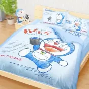 【享夢城堡】雙人加大床包薄被套四件組－哆啦A夢DORAEMON 祕密道具素描集-藍