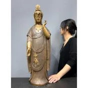【通天寶】早期廣東 石灣陶【觀音菩薩】觀音大士 名師手製 有落款 值得收藏 居家裝飾 石灣陶擺件 Y53