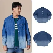 【Lee】男裝 牛仔長袖襯衫 / 口袋漸層 中藍洗水 舒適版型 / LB608001957