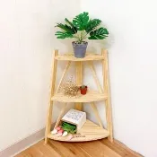 【LIFECODE】極簡風黃松木三層角落置物架/實木置物架