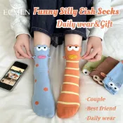 ECMLN 可愛 3D 小丑魚中筒襪女士趣味新奇魚棉襪情侶最好的朋友禮物