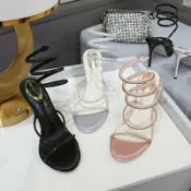 星光精品館 【水鑽細跟】纏繞涼鞋 高跟鞋 一字帶涼鞋 歐美涼鞋 2025夏季新款 性感時尚 派對婚鞋 細跟設計 閃耀水鑽 舒適好走