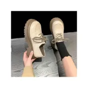 (店+)【Elsa Daily】英倫學院風厚底樂福鞋｜圓頭綁帶設計・復古百搭德比鞋 