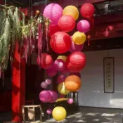 【熱銷中】🔥婚禮佈置彩色燈籠元宵春節婚慶紙燈籠喜慶裝飾可摺疊手工圓形燈籠