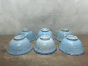 WH17502【四十八號老倉庫】全新 早期 台灣 藍釉 碗粿碗 飯碗 11.6cm 有瑕 2碗價【懷舊收藏拍片道具】