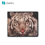 【台灣出貨】【Sarlisi】真皮珍珠魚皮夾短夾對折錢包 虎頭紋