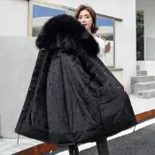 台灣現貨現貨包郵📣📣加厚內鋪毛派克服女👗羽絨棉服 保暖中長版縮腰連帽拉鍊大毛領兔毛鋪毛防風禦寒軍裝風衣外套大衣