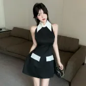 2026新款 氣質洋裝 小香風洋裝 撞色洋裝 翻領洋裝 束腰洋裝 A擺洋裝 顯瘦連身裙 黑色洋裝