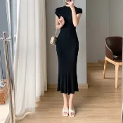 胖胖美依 洋裝 長裙 A字裙 春夏冰絲針織包臀緊身性感禦姐裙修身魚尾裙TCF24-9311.