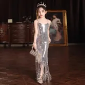 楓林宜居 女童禮服吊帶魚尾裙輕奢小眾高端主持人走秀高級感兒童鋼琴演出服